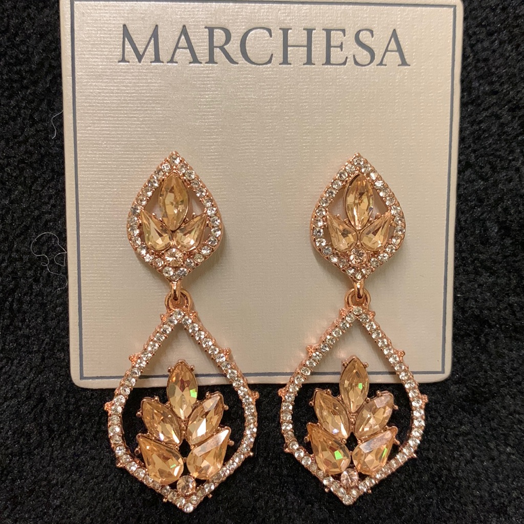 Nwt Marchesa Rose Gold Sparkling Crystal Earrings 65$